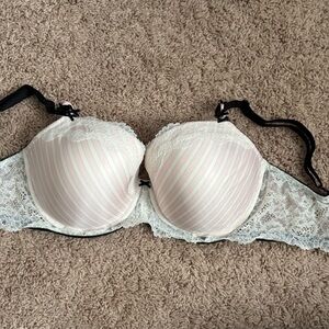 Victoria's Secret Pink and White Striped Lace Bra